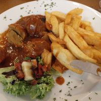 This is the Seitan Meatballs Liègeouise at The Judgy Vegan in Brussels