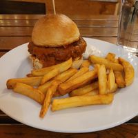Seitan burger and chips at The Judgy Vegan in Brussels