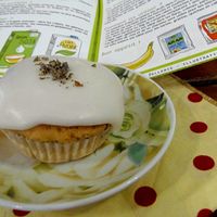 lavender cupcake at The Judgy Vegan in Brussels
