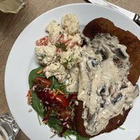 Schnitzel with potato salad    at The Judgy Vegan in Brussels