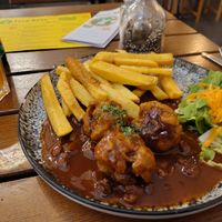 Boulets sauce liegeoise at The Judgy Vegan in Brussels