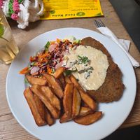 schnitzel at The Judgy Vegan in Brussels