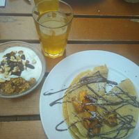 we enjoyed these Delicious pancakes on the terrace at The Judgy Vegan in Brussels