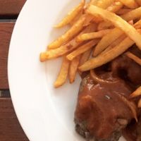 Vegan meatballs and fries at The Judgy Vegan in Brussels