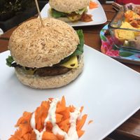 Vegan burgers with loaded nachos  at The Judgy Vegan in Brussels