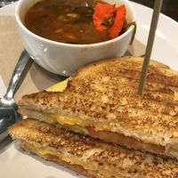 Grown up grilled cheese and Moroccan soup. at Kollective Coffee & Tea in Hot Springs