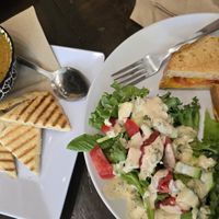 Squash soup and vegan grilled cheese with salad with dairy free ranch dressing at Kollective Coffee & Tea in Hot Springs