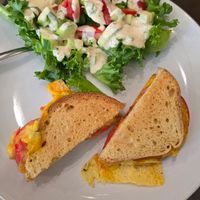 Adult vegan grill cheese sandwich with gluten-free bread at Kollective Coffee & Tea in Hot Springs