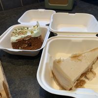 Carrot and Walnut Pistachio slice and New York style baked cheesecake  at Zad's in Manchester