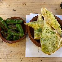 Padron Peppers and Garlic Bread at eS Bar in Keswick