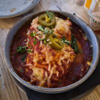 Enchiladas (extremely tomatoey) at eS Bar in Keswick