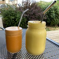 Juice and lassi at Whole Glow Cafe in Cumberland