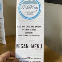 Separate vegan menu at Blue Bay Cafe and Bakery in Dundrum