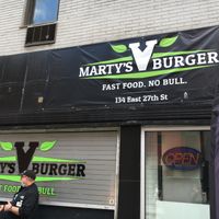 front of venue at Marty's V Burger in New York City