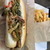 Pepper steak sandwich and fries  at Marty's V Burger in New York City