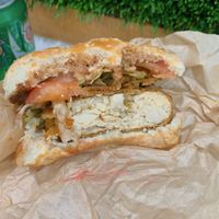 the CBR (showing the insanely thick patty)   at Marty's V Burger in New York City