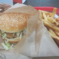 Crabby patty and fries at Marty's V Burger in New York City