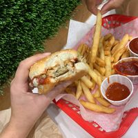 crabby patty and fries  at Marty's V Burger in New York City