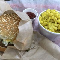 Vegan burger and mac & cheese at Marty's V Burger in New York City