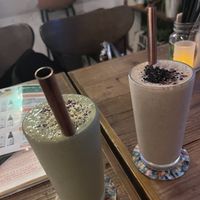 Hemp smoothie- matcha and charcoal   at Hemp Cafe Tokyo in Tokyo