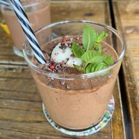 Chocolate Banana Avocado smoothie with cacao nibs. Yum! at Hemp Cafe Tokyo in Tokyo