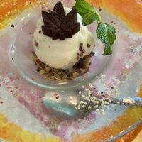 Ice Cream complete with a CBD chocolate in the shape of a hemp leaf (the hemp leaf made me smile) at Hemp Cafe Tokyo in Tokyo