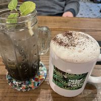 Craft cola and hojicha latte  at Hemp Cafe Tokyo in Tokyo