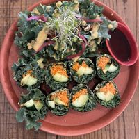 "Fish" style vegetable sushis and and kale salad on the side! Very very light lunchh  at Hemp Cafe Tokyo in Tokyo