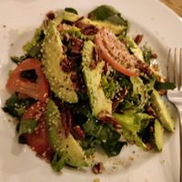 The salad with figs, avocado, hemp seeds, tomatoes and pecan nuts at Hemp Cafe Tokyo in Tokyo