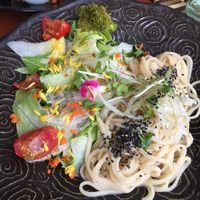 Genmai (brown rice) noodles -- also came with cup of soup at Kururu in Nara