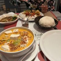 Red curry and rice  at Paradox Thai Food and Bar in Santorini