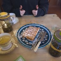 Sugared Belgian waffle and teas at The Cocoa Tree Shop in Pittenweem