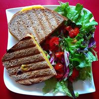 Vegan grilled cheese with salad at Cheezelo in North West London
