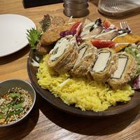 Crispy wrapped seaweed and tofu with tempeh and veggies and rice   at The Green Room in Taipei