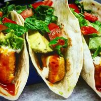 Vegan fish tacos with a vegan tarter sauce and mango habanero drizzle at D'Angelo's in Bay City