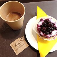 Expresso with rice milk and cake at Rebio - Orli in Brno
