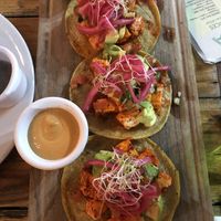 Vegan tofu tacos  at Aroma Isla in Isla Mujeres