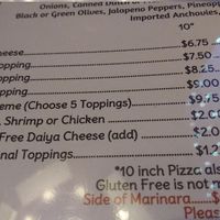 Menu dairy free cheese at The Brick Pizzeria in Columbus