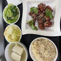 Fried oyster mushroom in red yeast sauce business set meal.  at Guan Shi Yin Organic Lifestyle in Taichung