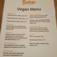vegan menu at Bodega Cantina in Birmingham