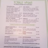 Vegan menu, June 2018 at The Diner in Stroud
