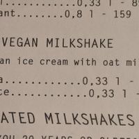 Vegan milkshake options at Dognvill Bar and Burger in Stavanger