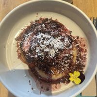 Cherry pancakes  at Farm Girl Cafe in West London