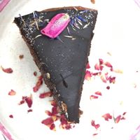 Vegan chocolate and blueberry cake at Farm Girl Cafe in West London