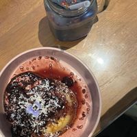 🥞 cherry ripe pancakes & Ice latte black   at Farm Girl Cafe in West London