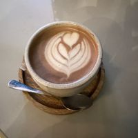 Vegan hot chocolate, powder is already vegan, I just asked them, and they used oat milk instead!  at Farm Girl Cafe in West London