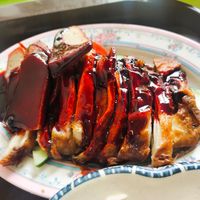 Roasted chicken with char siew at Li Wei Vegetarian 笠维素食 in Northeast Singapore