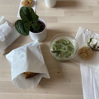 Iced Oat Milk  Matcha Latte, Oat Milk Cappuccino, Carrot Cake and Assorted Cookies (Matcha, Almond and Lavender Lemon).  at Leaves House | in Montreal