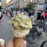 Hazelnut bottom and pistachio on top  at Massimo Gelato - De Pijp in Amsterdam