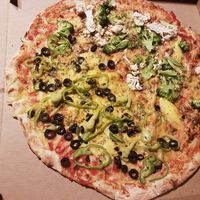 Amazing pizza! But I asked for no olives... at Pizzeria Trozo in Bilbao